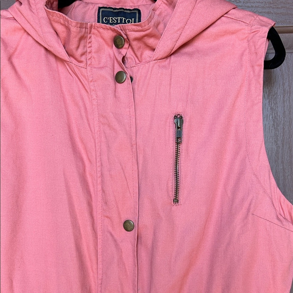 Women's Pink Hooded Vest by Cesto - Picture 2 of 6